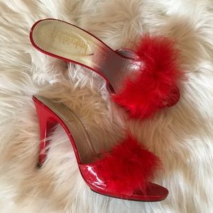 Red Fluffy Fredrick’s of Hollywood Slip On Heels